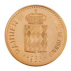 Monaco/Gold - Probe zu 10 Francs 1966, Rainier III. auf Charles III. ...