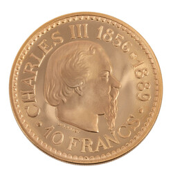 Monaco/Gold - Probe zu 10 Francs 1966, Rainier III. auf Charles III. ...