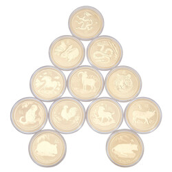 Australien - Serie LUNAR II, 12 x 1 Unze GOLD, 2008 bis 2019, mit den ...
