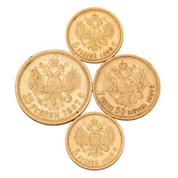 Russisches Zarenreich /GOLDlot Nikolai II., 4x Goldmünzen mit insg. ...