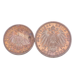 Dt. Kaiserreich Lübeck - Freie u. Hansestadt 2 Mark 1906 J.81 und 3 ...
