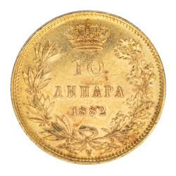 Serbien /GOLD - Milan I. Obrenovic, 10 Dinara 1882-V ca. 3,22 g (.900 ...