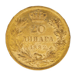 Serbien /GOLD - Milan I. Obrenovic, 20 Dinara 1882-V ca. 6,46 g (.900 ...