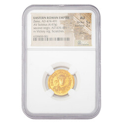 Römisches Kaiserreich/GOLD - Zeno 474-491. Solidus. Vs: Gepanzerte ...