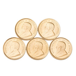 South Africa /GOLDlot - 5 x 1/4 ounce Krugerrand including 1982 (x4) ...
