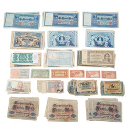 Reich banknotes and a few Czechoslovakian banknotes. 82 pieces. ...