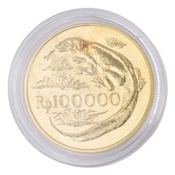  Indonesia/Gold - 100,000 rupiah 1974, Komodo dragon, EF, ...