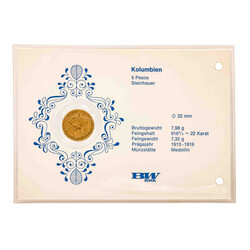 Colombia/Gold - 5 pesos 1919, stonemason, VF-, heavily rubbed, ...