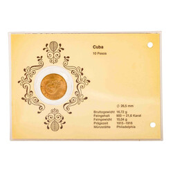Cuba/Gold - 10 pesos 1916/ Philadelphia, José Marti, VF, Edge flaws, ...