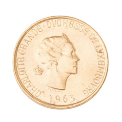 Luxemburg /GOLD - Charlotte (1919-1964) 20 Francs 1963 Brüssel, ca. ...