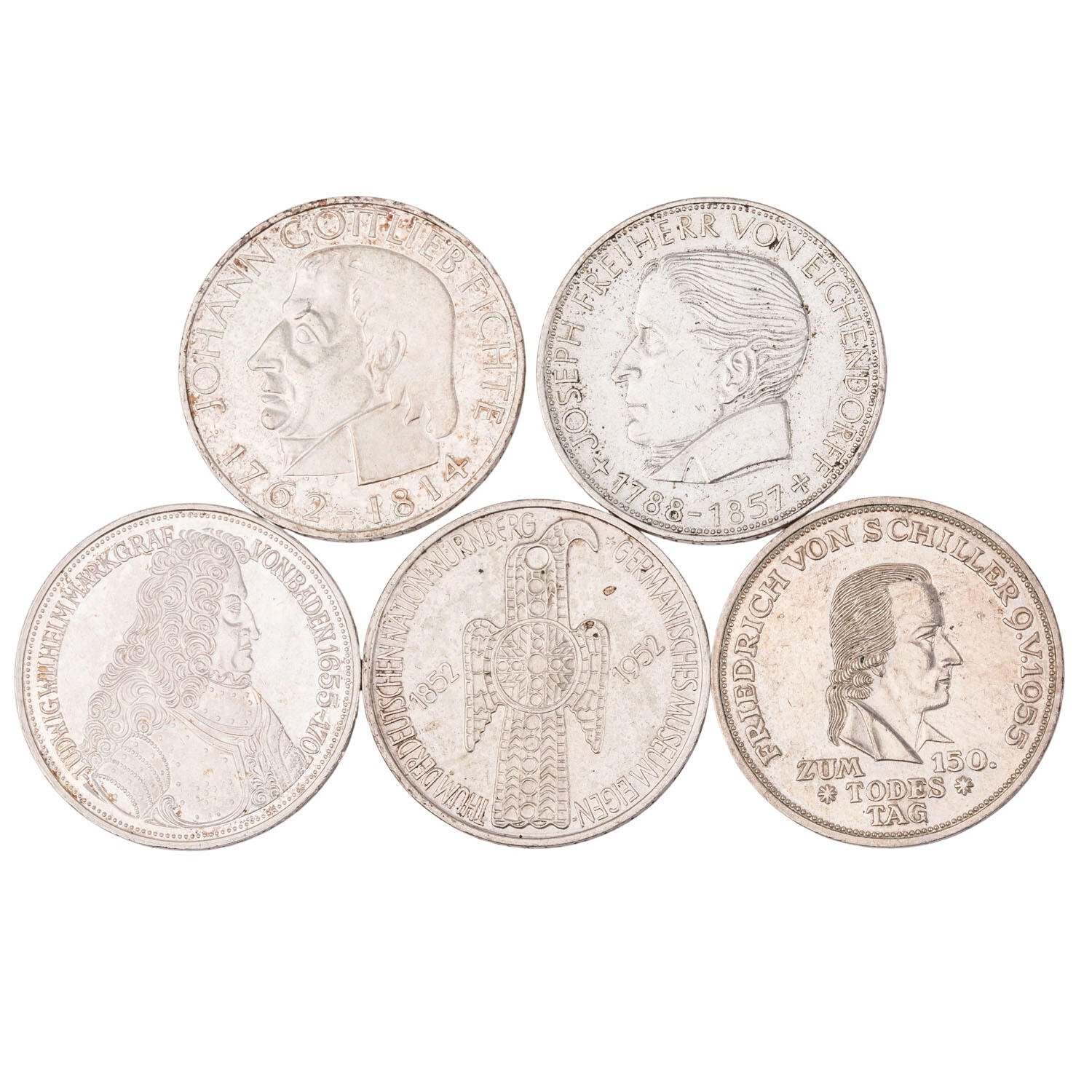 BRD Top 5 - 5 x 5 DM commemorative coins, including 1x 5 Mark ...