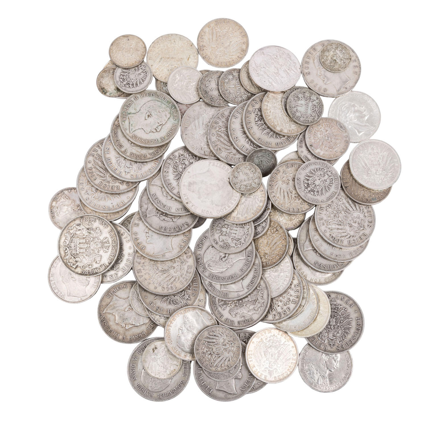 Consisting of: Baden 5 Mark 1875, 1876, 1901, 1903, 1904; 2 Mark 1888 ...
