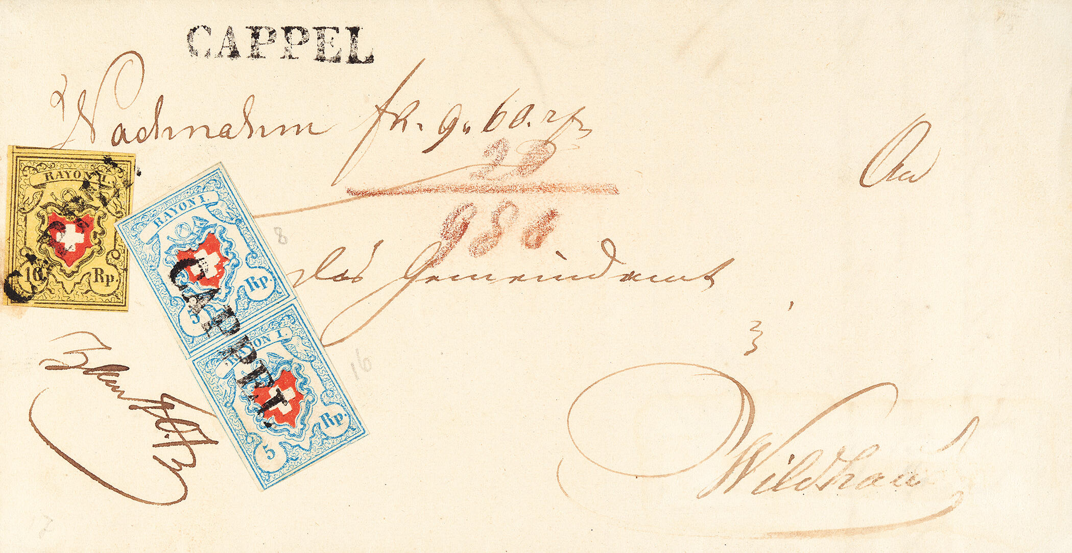 Spektakuläre Nachnahme mit Balkenstempel Cappel SG nach Wildhaus mit ...