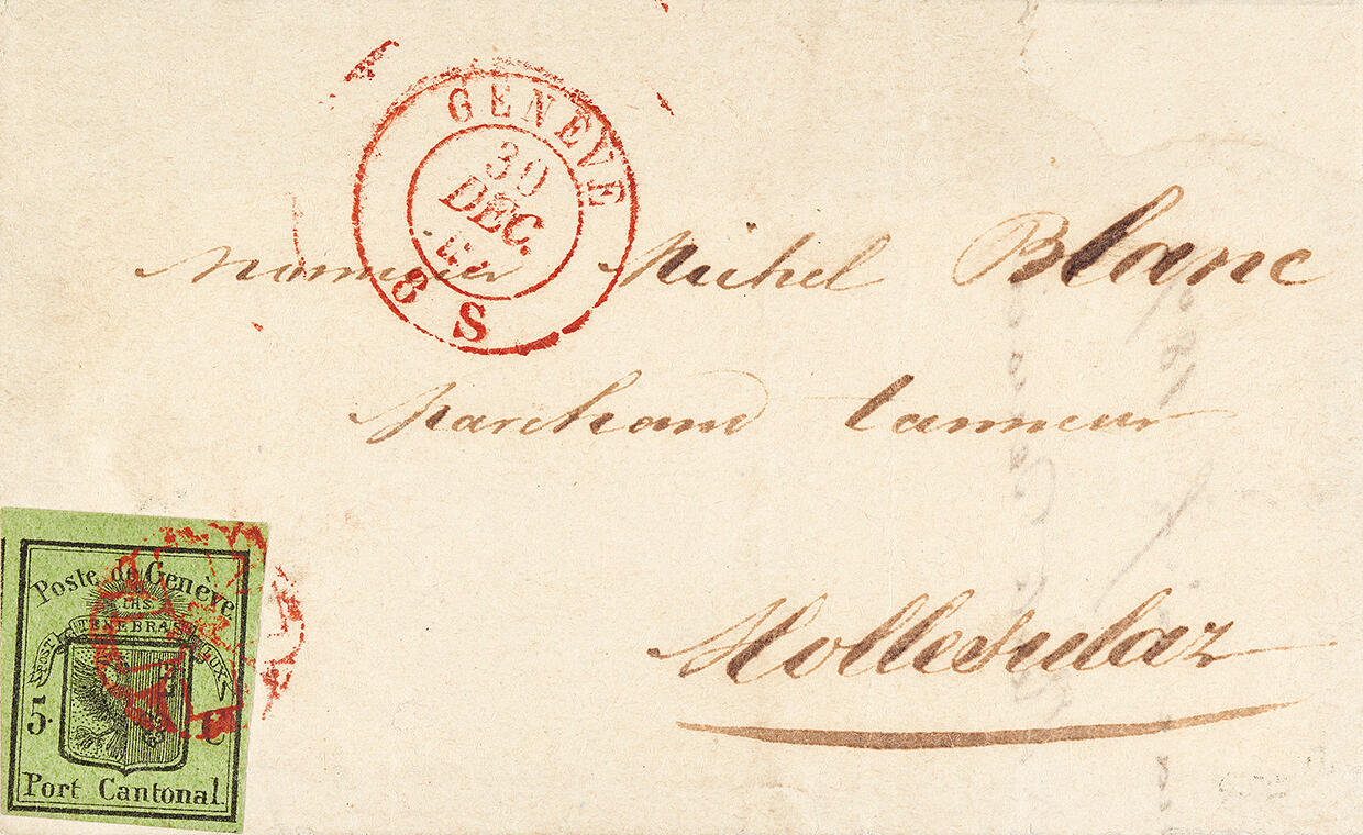 Brief vom 30.12.57 mit roter Rosette Nr.2 von Genève nach Mollesulaz ...