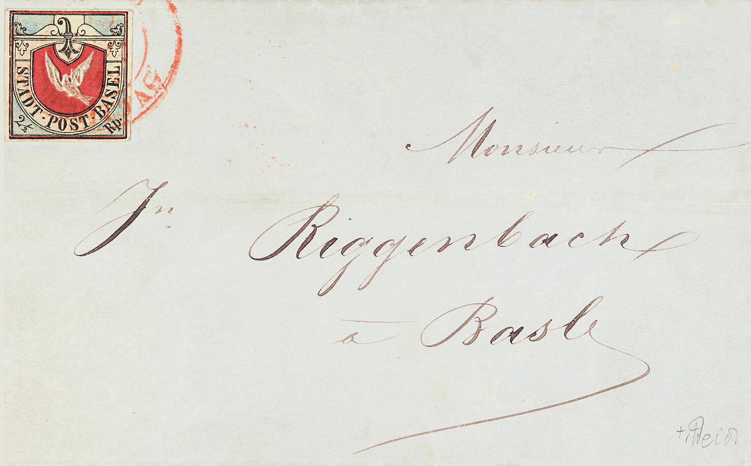 Luxusstück eines Basler Tauben-Briefes mit allseitig weissem Rand ...