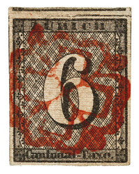 Type III, 13. Marke mit roter Zürcher Rosette. Allseitig breitrandig ...