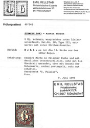 Type III, 13. Marke mit roter Zürcher Rosette. Allseitig breitrandig ...
