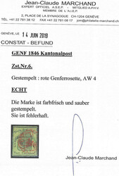 Rote Rosette Nr. 4 von Genf auf knapp-bis vollrandiger Marke mit ...
