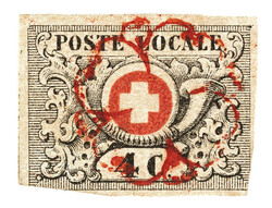 Rote Rosette Nr. 3 auf teilweise beschnittener, aber nicht ...