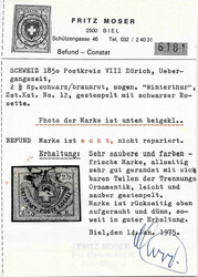 Schwarze Zürcher Rosette auf breitrandiger, nicht reparierter Marke. ...