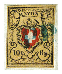Briefstück mit Stein A1U, Type 34 mit blauem P.P. Nr.236 von Messen ...