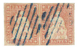 Herrliches Paar mit blauen Rauten von Luzern. Allseitig weissrandig, ...