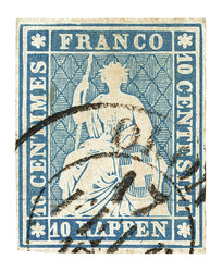 Herrlich weissrandiges Luxusstück mit schwarzem Doppelkreisstempel ...