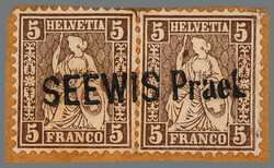 Briefstück mit zwei Marken und sehr schönem Balkenstempel Seewis ...