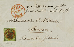 Rote Rosette Nr. 4 auf Vorderseite vom 10.09.48 von Genève nach ...