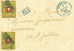 Brief vom 07.04.53 mit blauen Rauten von Genève im Grenzrayon nach ...