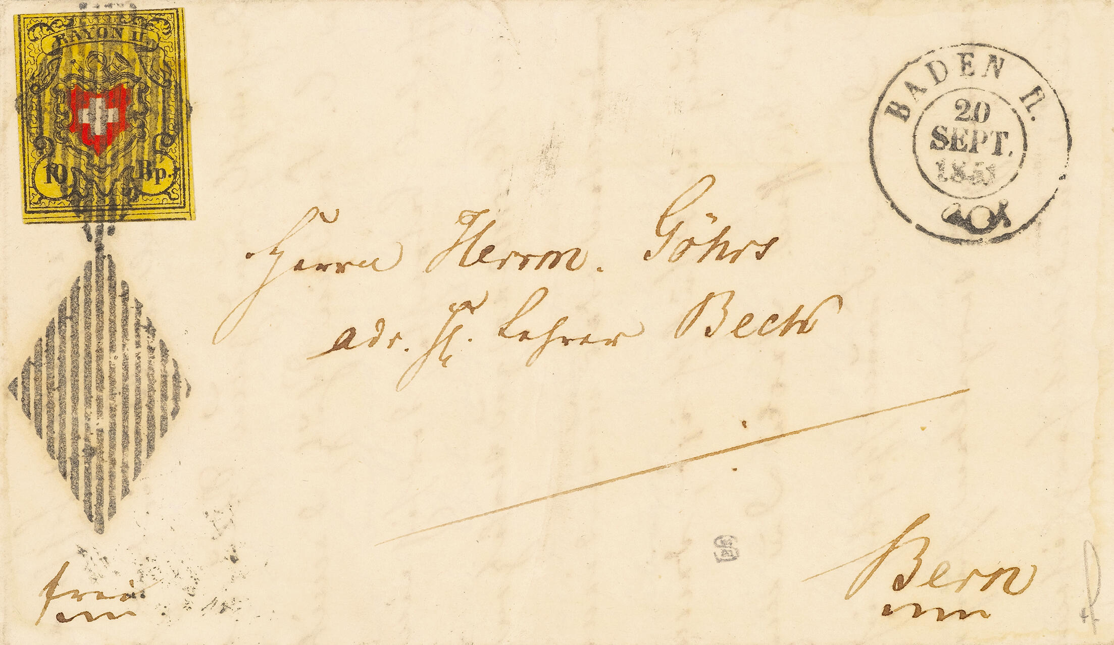 Folded letter dated 20.09.51 from Baden (AG) to Bern, franked with ...