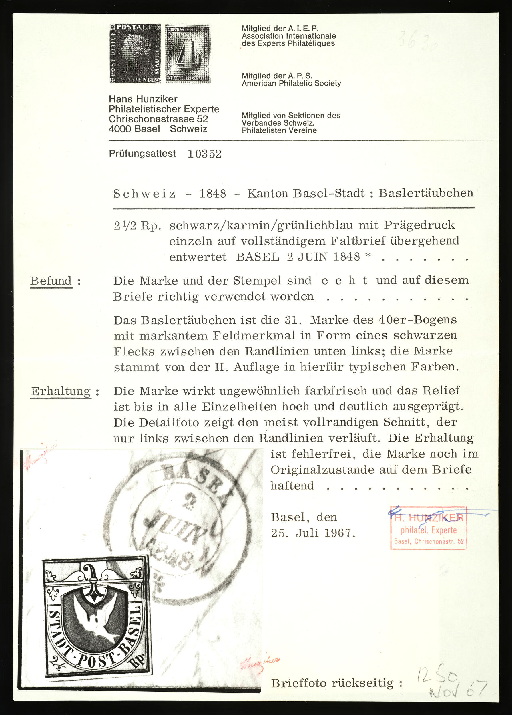 Image 2 for lot number 68 for Honegger Philatelie AG - Cataloge-1 - 2026