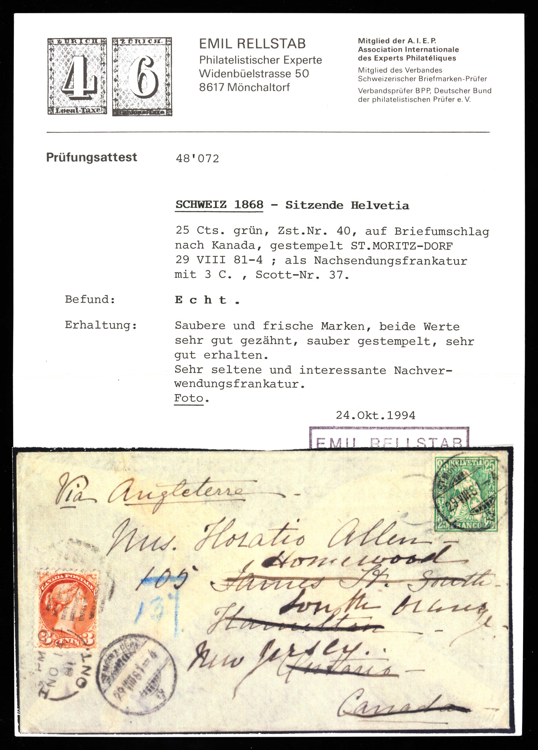 Image 1 for lot number 776 for Honegger Philatelie AG - Cataloge-1 - 2026