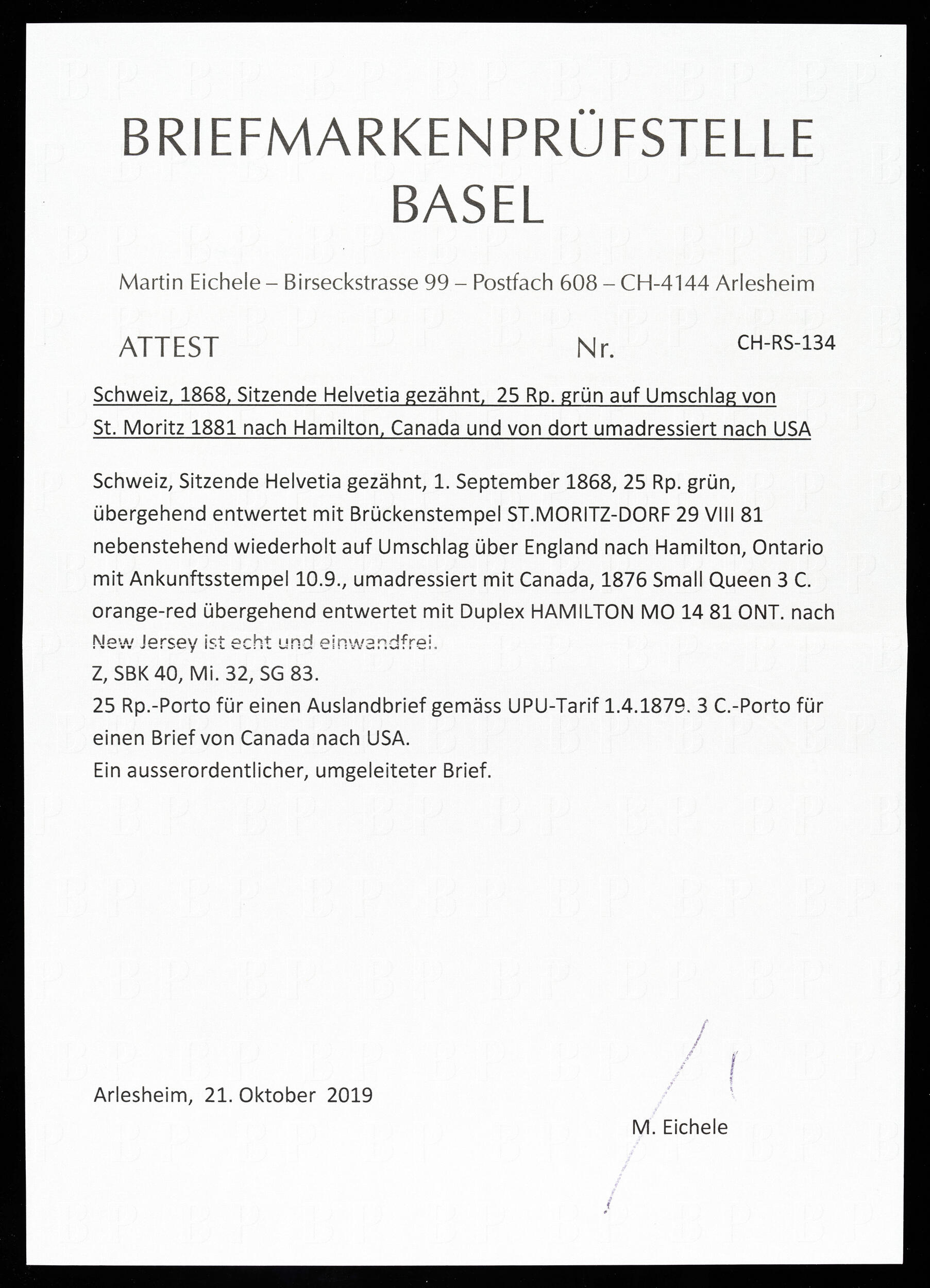 Image 2 for lot number 776 for Honegger Philatelie AG - Cataloge-1 - 2026