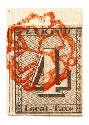 Small letter fragment with 1S, Type IV with red rosette. Trimmed on ...