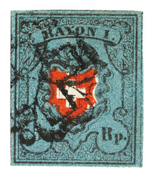 Stein A1a, Type 12 mit schwarzer Zürcher Rosette. Allseitig voll-bis ...