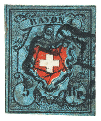 Bogenecke, Type 1 mit Zürcher Rosette und interessantem Abklatsch ...