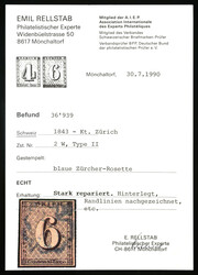 Rare cancellation: 2W, Type II with the very rare blue Zurich rosette ...