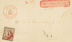 Front with major cantonal rarity: Zurich 6, 3rd edition, original ...