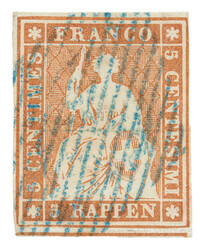 Flawless piece with white margins on all sides and a rare blue ...