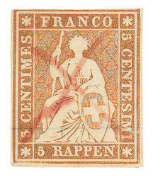 Striking red ink cancellation in the form of a cross on a good piece ...
