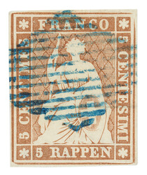 Good stamp with white margins and a rare blue lozenge. Certificate by ...