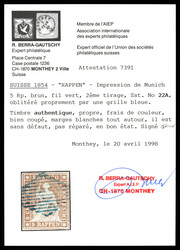 Good stamp with white margins and a rare blue lozenge. Certificate by ...