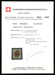 Rote Rosette Nr. 4 auf vollrandiger Marke mit minim punkthellen ...