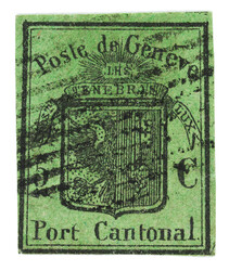 Stempelseltenheit: schwarze eidgenössische Raute auf dunkelgrünem ...