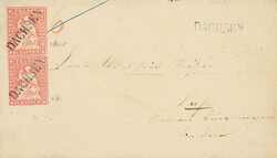 Briefumschlag mit blauem (!) Balkenstempel Dachsen ZH nach D-Lahr ...