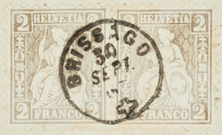 Attractive pair of 2 Rp. gray with thimble postmark Brissago 30.09.67 ...