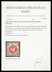 Unused; first edition of the Basel Dove, so-called trial print. White ...