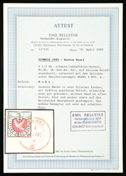 Small piece of letter with bright blue Basel dove and white margin on ...