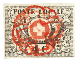 Zentrische rote Rosette Nr.5 auf vollrandiger Marke. Kleine, fast ...